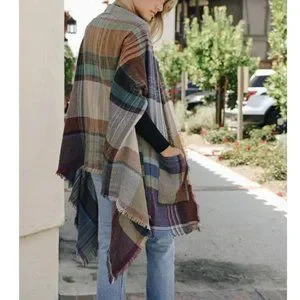 Gift Yenta | Accessories | Multicolor Plaid Pocket Ruana Shawl Wrap ...